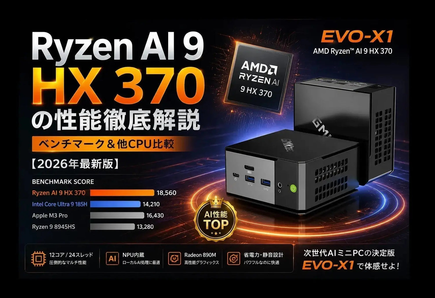 Ryzen AI 9 HX 370の性能徹底解説｜ベンチマーク＆他CPU比較【2026年最新版】