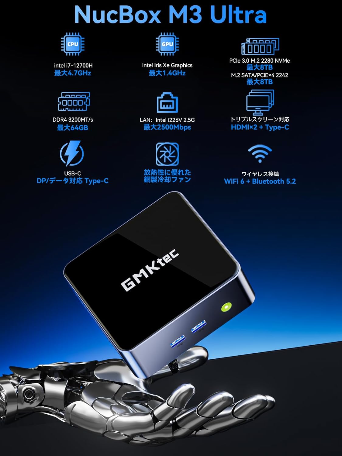 GMKtec M3 Ultra Intel® i7-12700H ミニPC